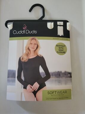 Cuddl Duds Black Long Sleeve Snap-Closure Bodysuit